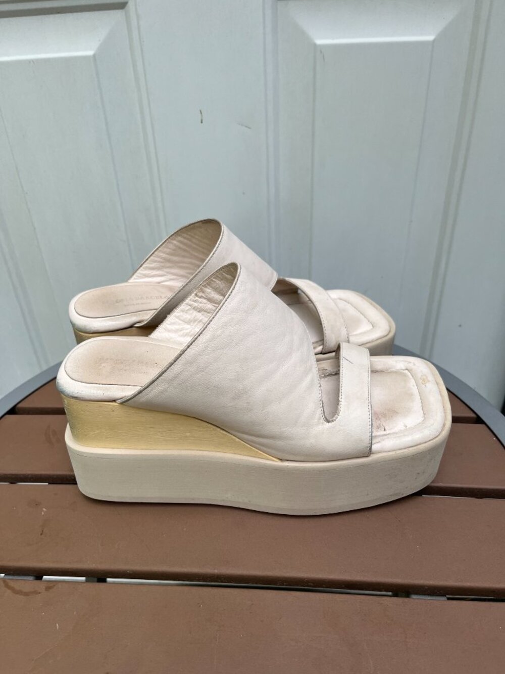 Paloma Barcelo Laxyla Platform Wedge Cream Sandals Glacial Size 40/9.5